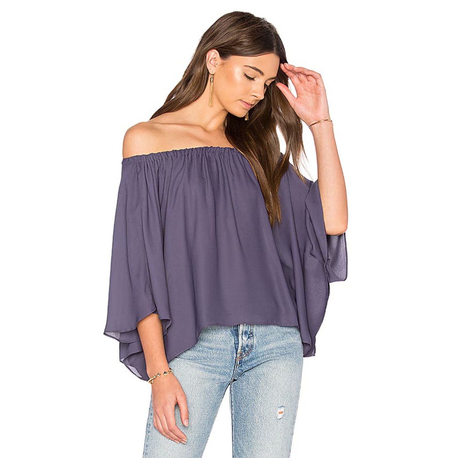 Nwt Krisa Off Shoulder Drape Top In Blueberry Size S